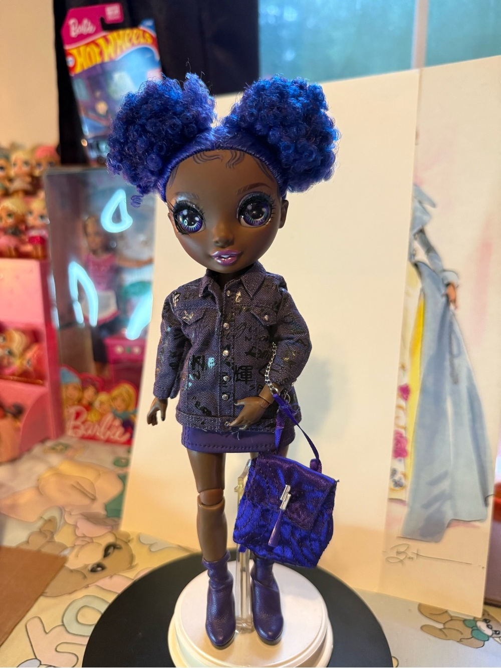 Barbie Purple-Accent Fashion Doll with Denim Jacket & Bag